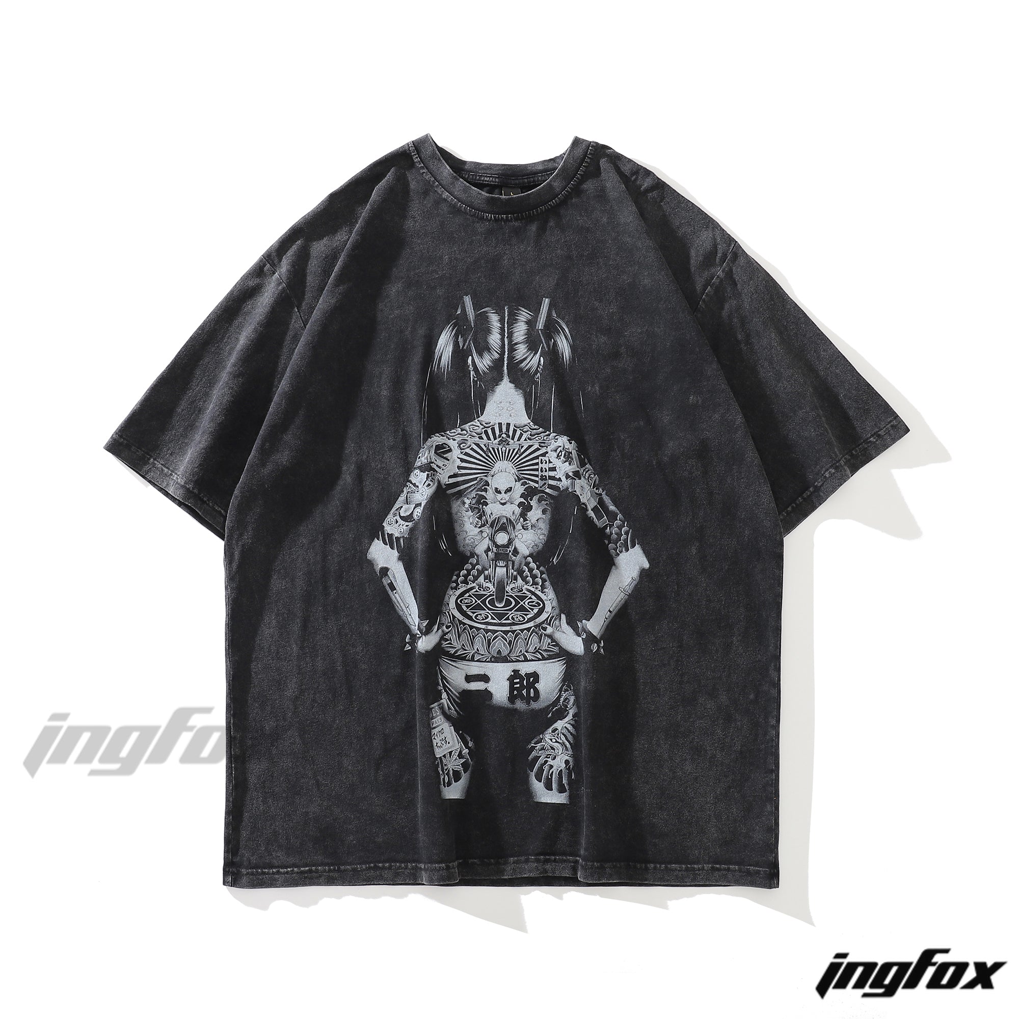 Gothic-Inspired Oversized Washed T-Shirt