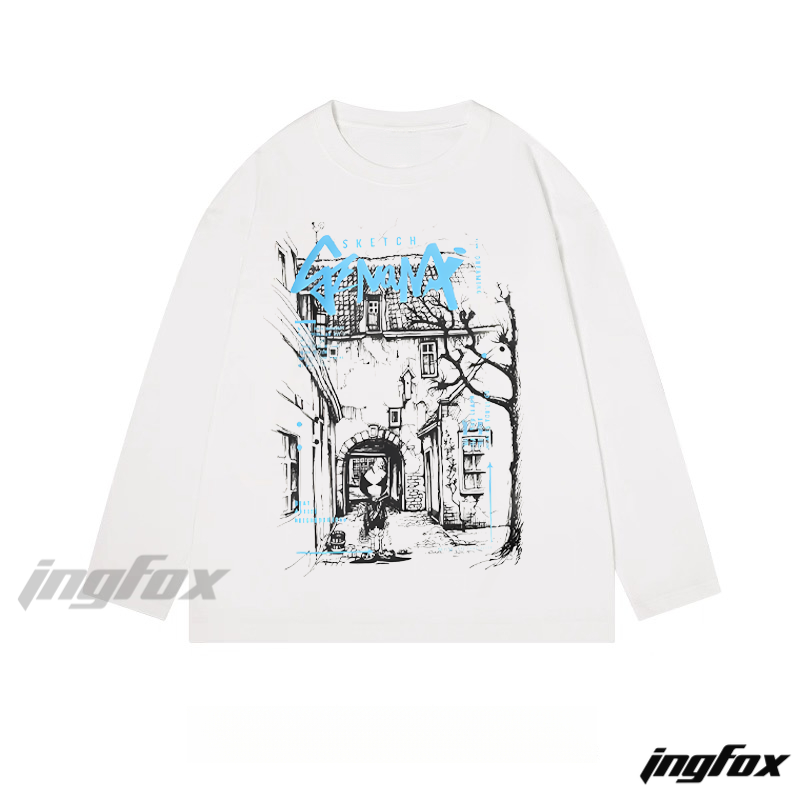 Street Sketch - Themed Classic Cotton Long Sleeve Tee