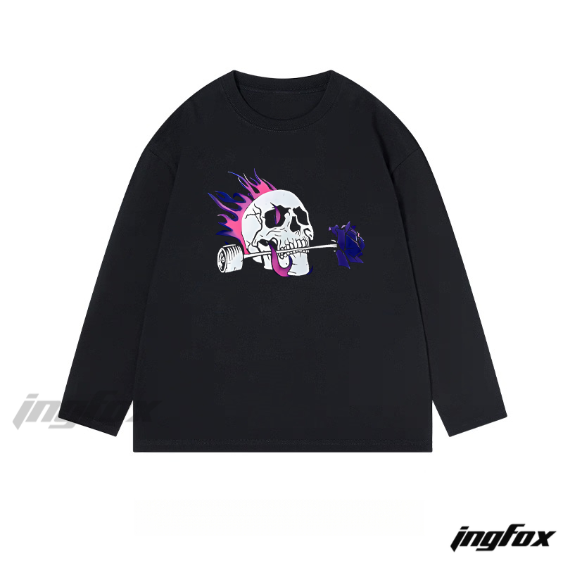 Skull and Rose - Themed Classic Cotton Long Sleeve Tee
