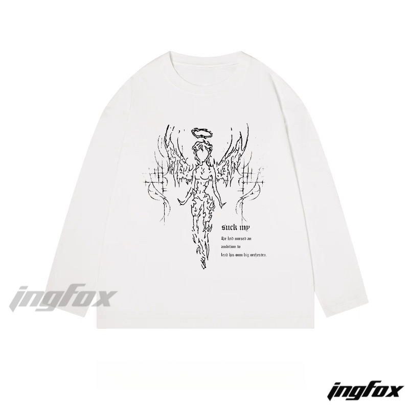 Edgy Angel and Text Graphic - Classic Cotton Long Sleeve Tee
