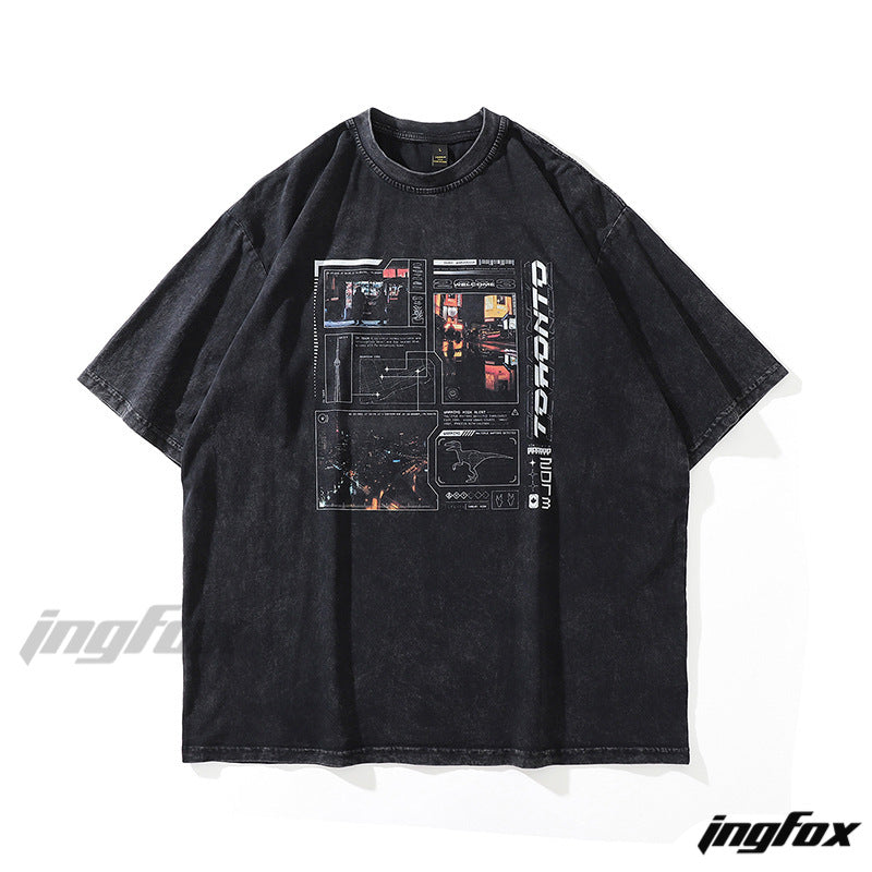 Cyberpunk Blueprint - Vintage Washed Oversized T-Shirt
