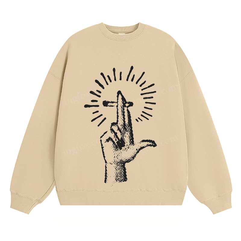 Artistic Hand & Cross Graphic - Classic Unisex Fit Crewneck Sweatshirt