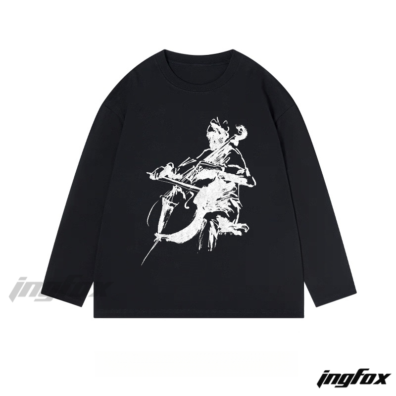 Cello Player Sketch - Classic Cotton Long Sleeve Tee