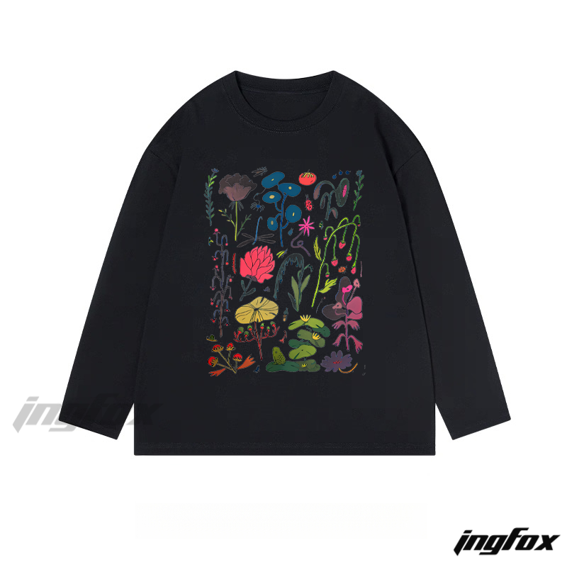 Whimsical Floral Collage Graphic - Classic Cotton Long Sleeve Tee