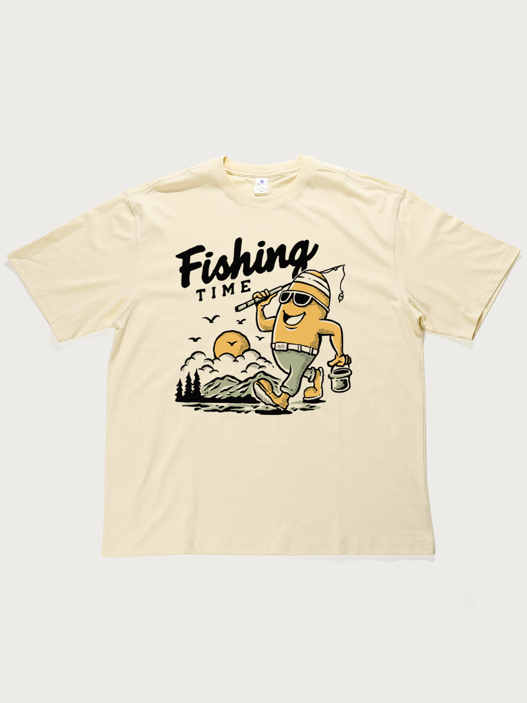 Fishing Time Cartoon - Unisex Retro Cotton Short Sleeve T-Shirt