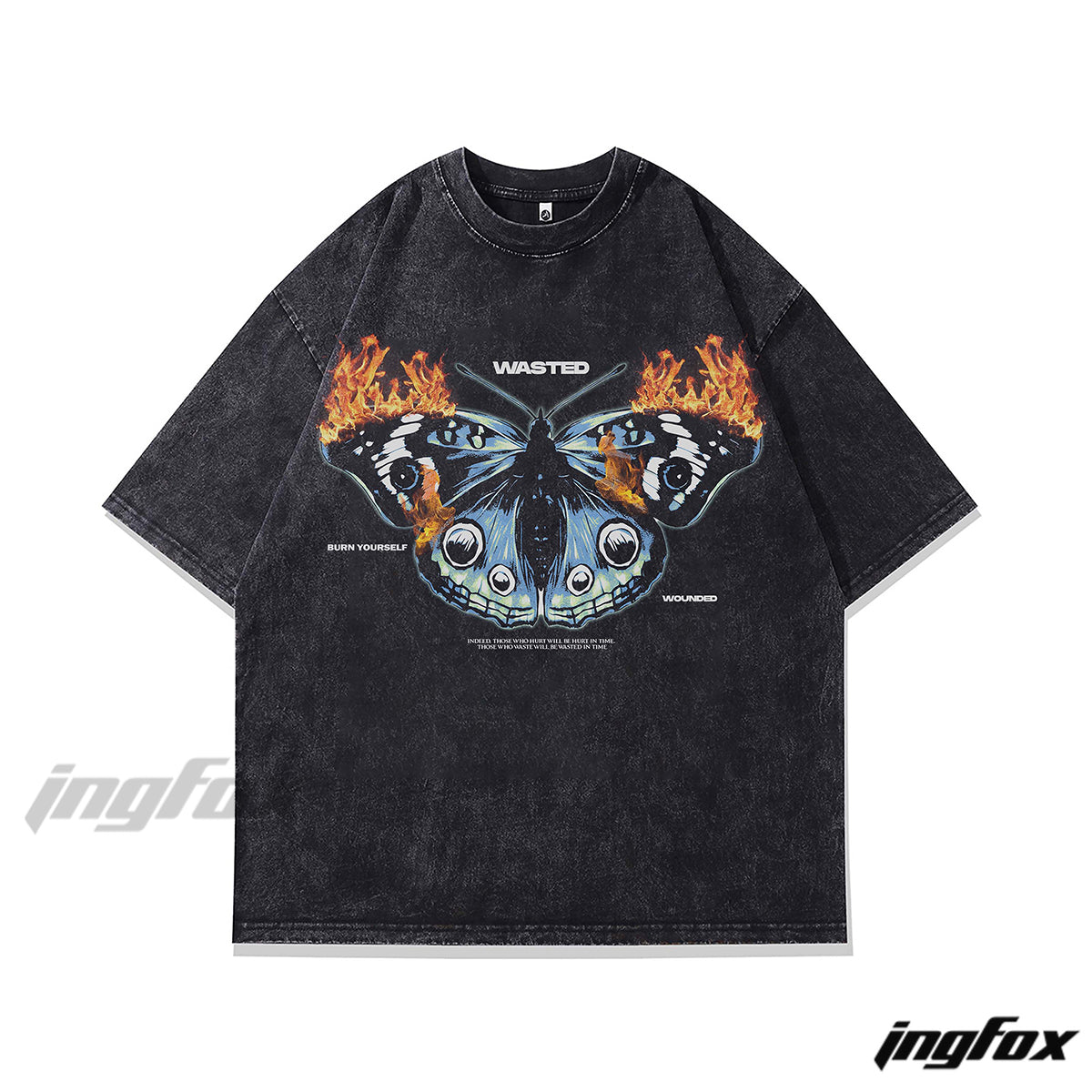 Flame Butterfly Graphic Tee - Vintage Washed Oversized Style