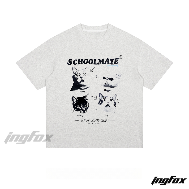 Schoolmate Cat Club Tee - Loose Fit Short Sleeve T - Shirt