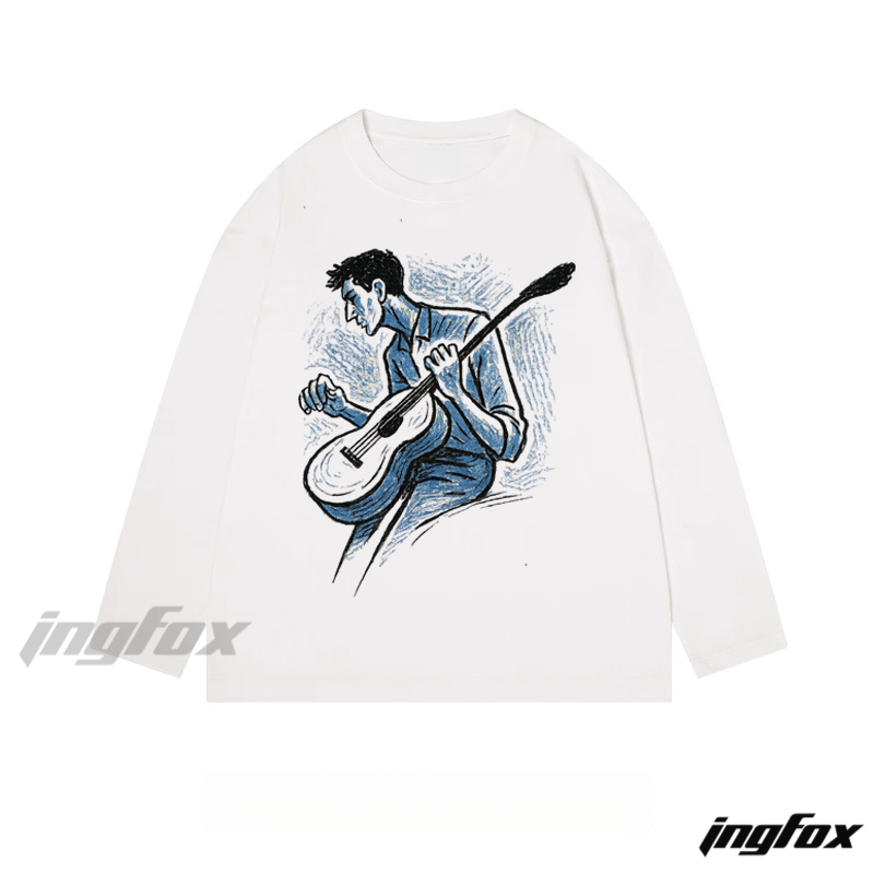 Guitar Player Sketch - Classic Cotton Long Sleeve Tee