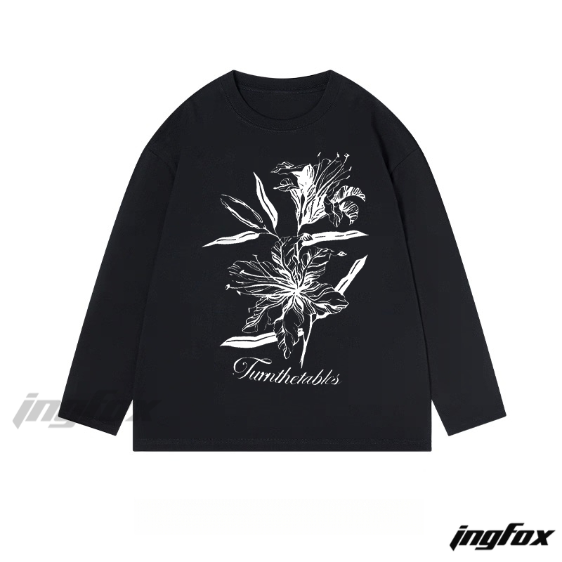 Floral Sketch "Turnthetables" - Classic Cotton Long Sleeve Tee