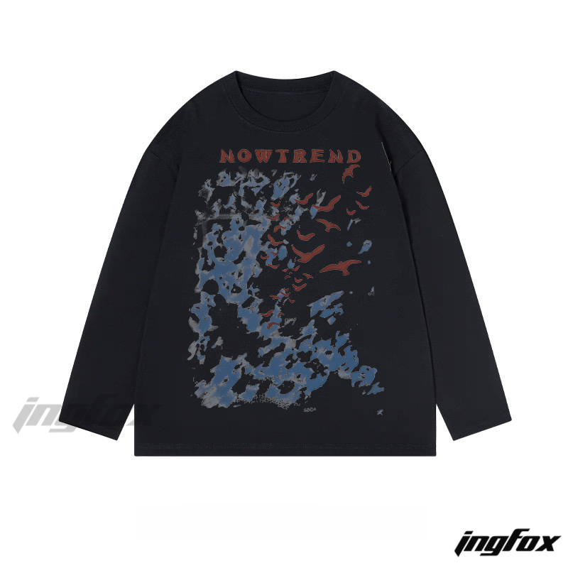 "NOWTREND" Sky and Birds Graphic - Classic Cotton Long Sleeve Tee