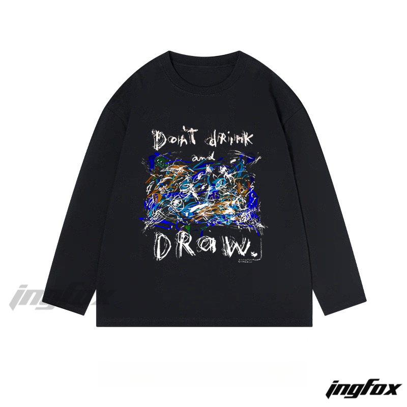 "Don't Drink and Draw" Graphic - Classic Cotton Long Sleeve Tee