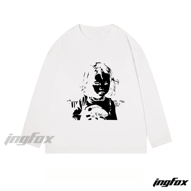 Girl With Skull Graphic - Classic Cotton Long Sleeve Tee