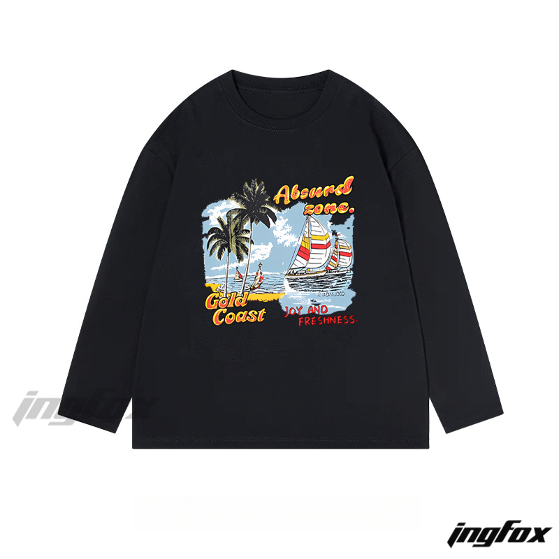 "Gold Coast" Beach Scene Graphic - Classic Cotton Long Sleeve Tee
