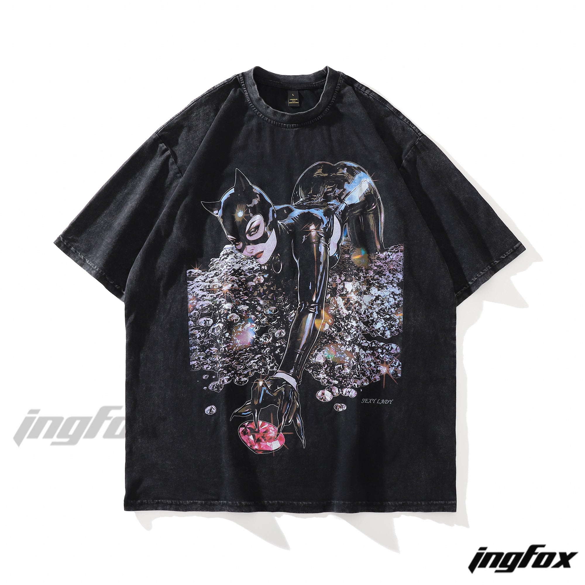 Catwoman Graphic Vintage Washed Oversized T-Shirt