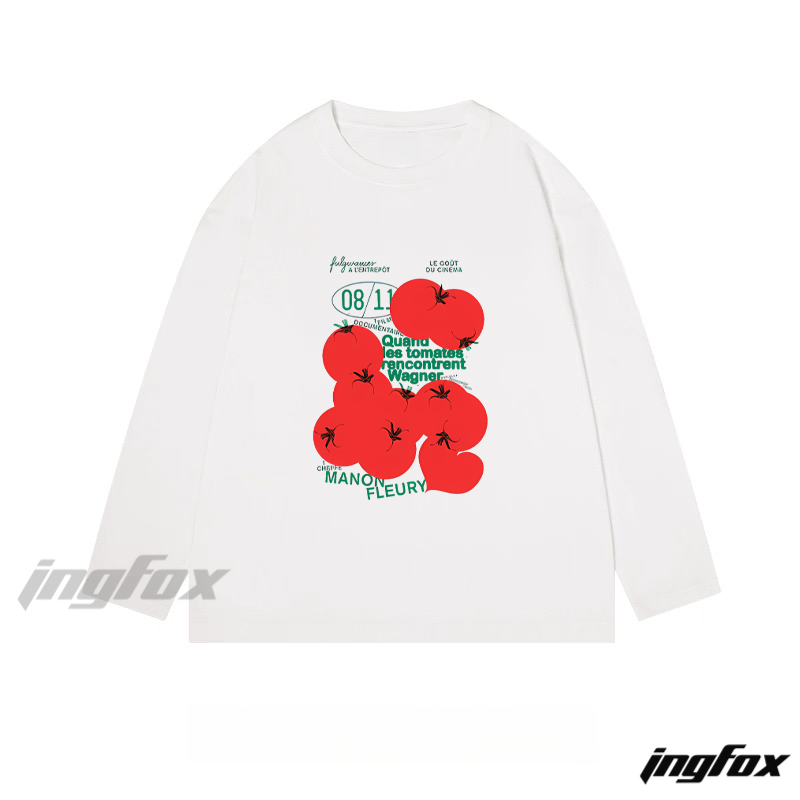 Tomato and Text Collage Graphic - Classic Cotton Long Sleeve Tee