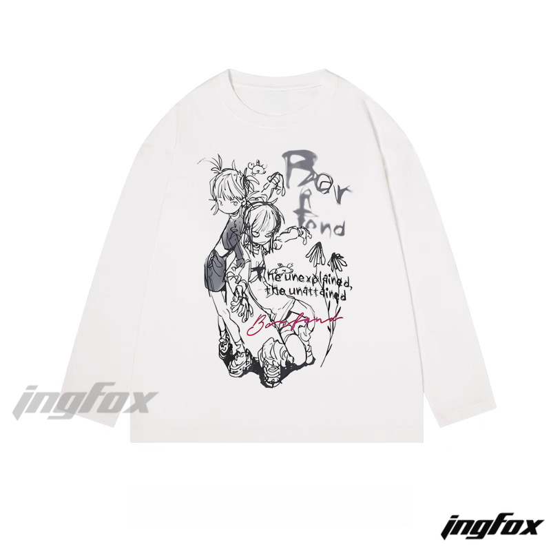 Anime - Style Figure & Text - Classic Cotton Long Sleeve Tee