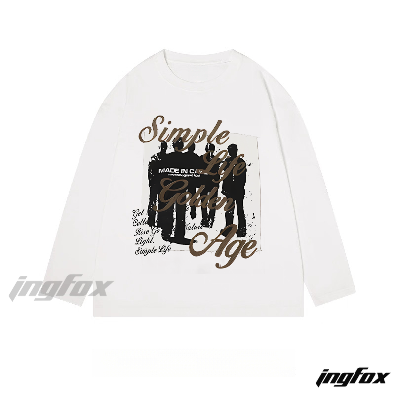 "Simple Life Golden Age" Retro Silhouette Graphic - Classic Cotton Long Sleeve Tee