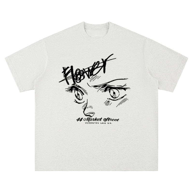 Anime Eyes & "Flower" Slogan - Unisex Fit Short Sleeve T - Shirt
