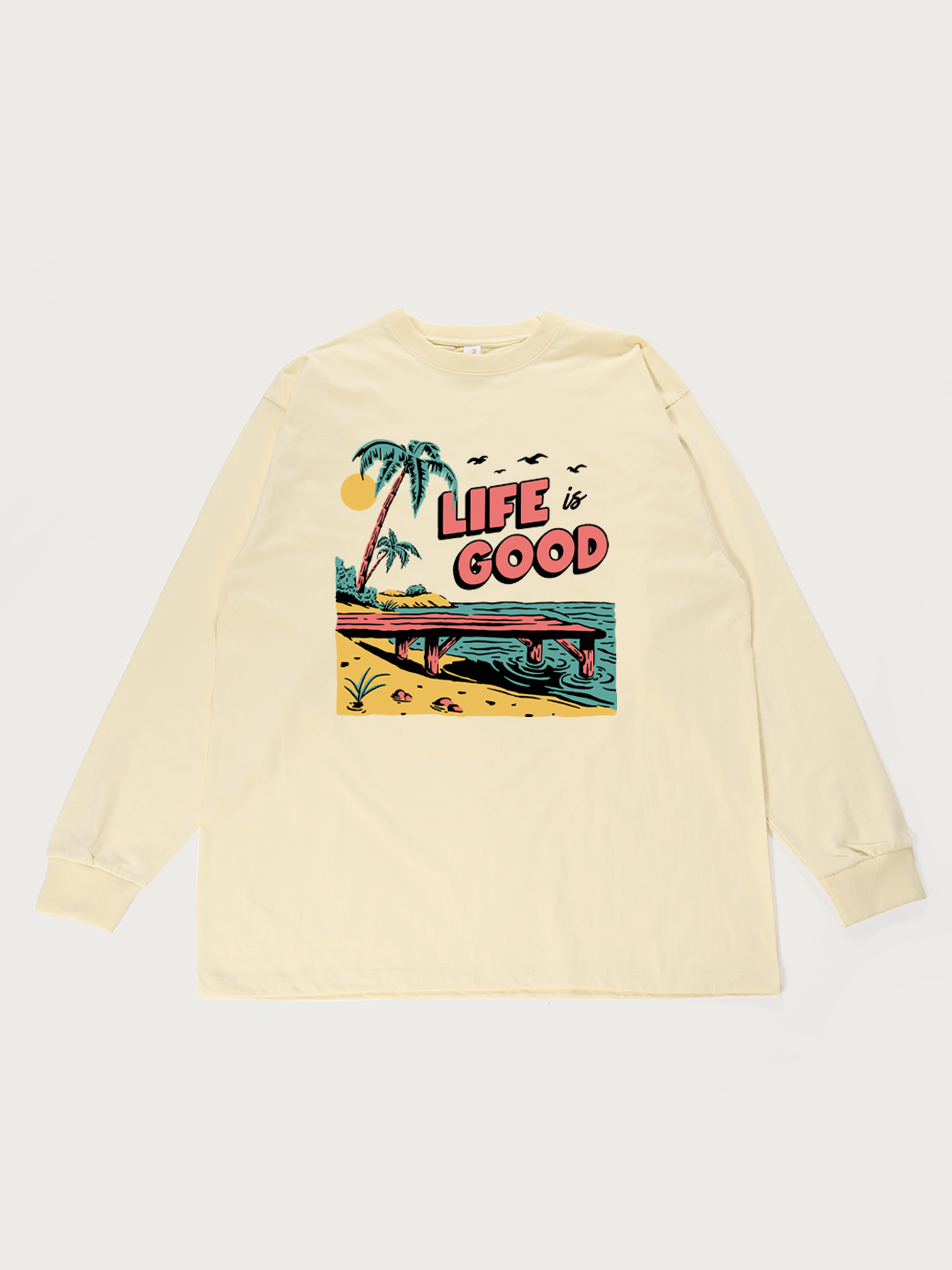 Life Is Good Beach - Unisex Retro Cotton Long Sleeve T-Shirt