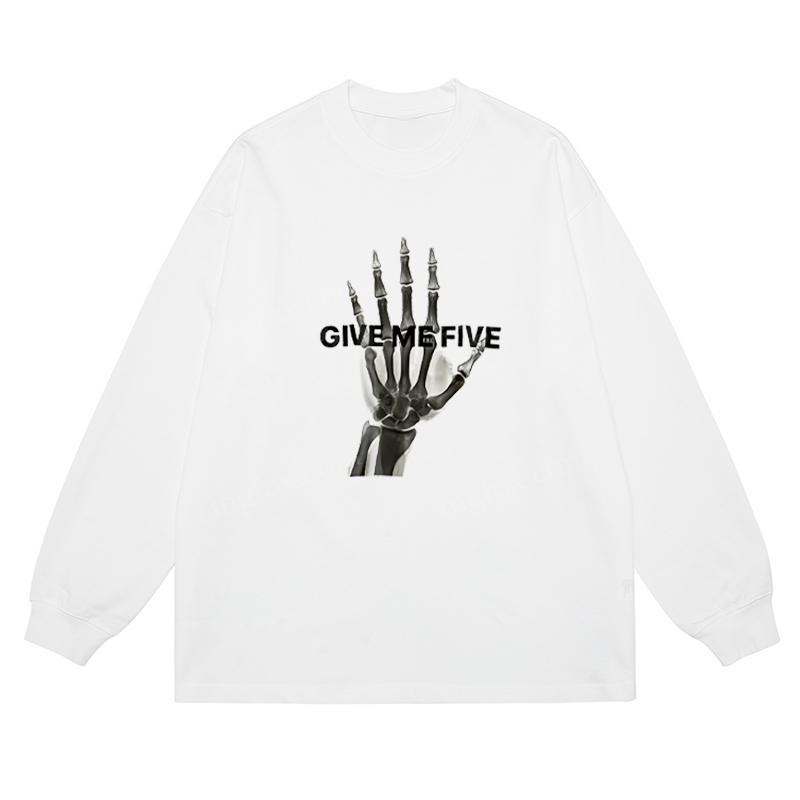 Skeleton Hand "GIVE ME FIVE" - Classic Unisex Fit Cotton Long Sleeve Tee