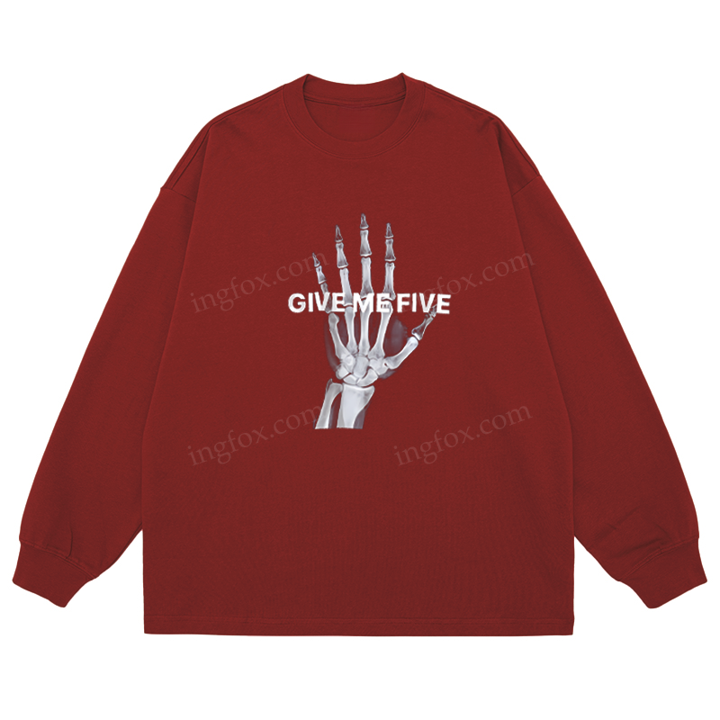 Skeleton Hand "GIVE ME FIVE" - Classic Unisex Fit Cotton Long Sleeve Tee
