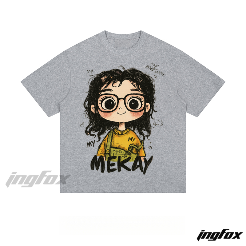 MEKAY Cartoon Girl - Loose Fit Short Sleeve T-Shirt