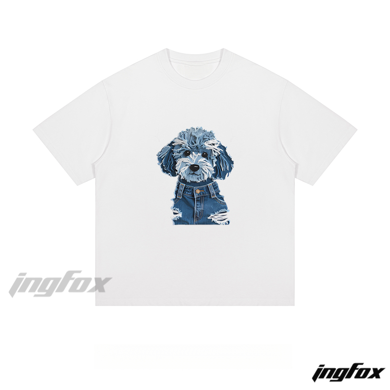 Denim - Wearing Dog Graphic - Loose Fit Short Sleeve T-Shirt