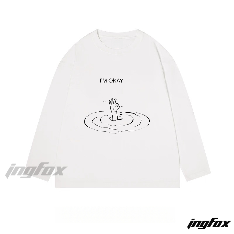 I'm Okay Hand Graphic - Classic Cotton Long Sleeve Tee