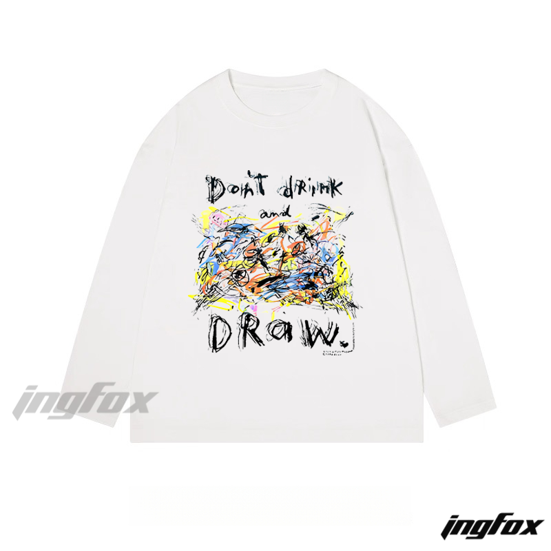 "Don't Drink and Draw" Graphic - Classic Cotton Long Sleeve Tee