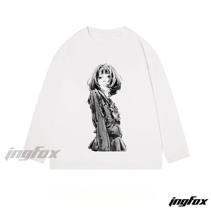 Ink - Style Portrait Graphic - Classic Cotton Long Sleeve Tee