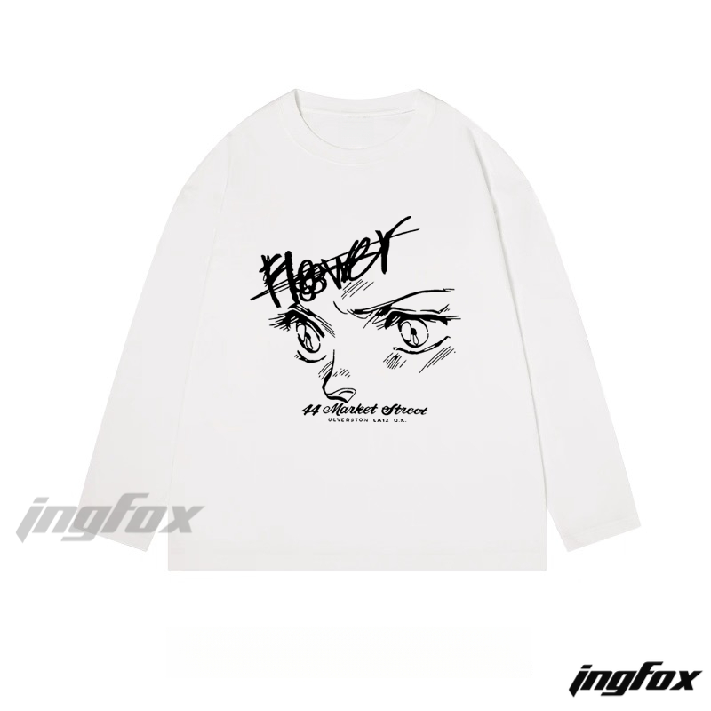 Anime - Style Eye with Text "44 Market Street" - Classic Cotton Long Sleeve Tee