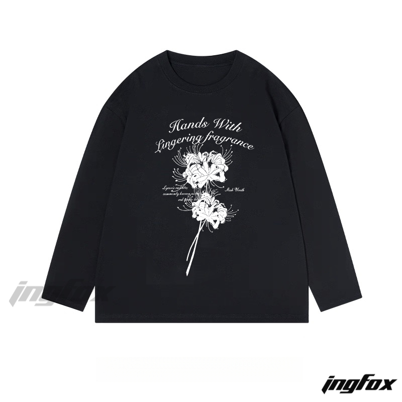 "Hands With Lingering Fragrance" Floral Graphic - Classic Cotton Long Sleeve Tee
