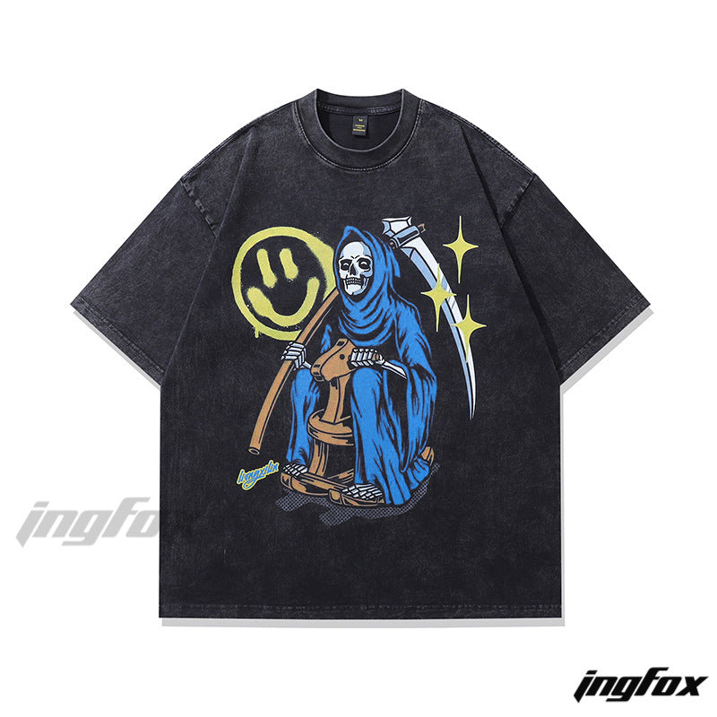 Grim Reaper Graphic - Vintage Washed Oversized T - Shirt