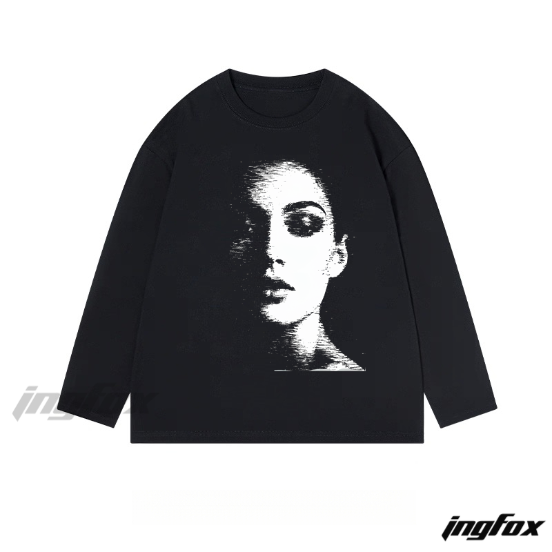 Grayscale Portrait - Classic Cotton Long Sleeve Tee
