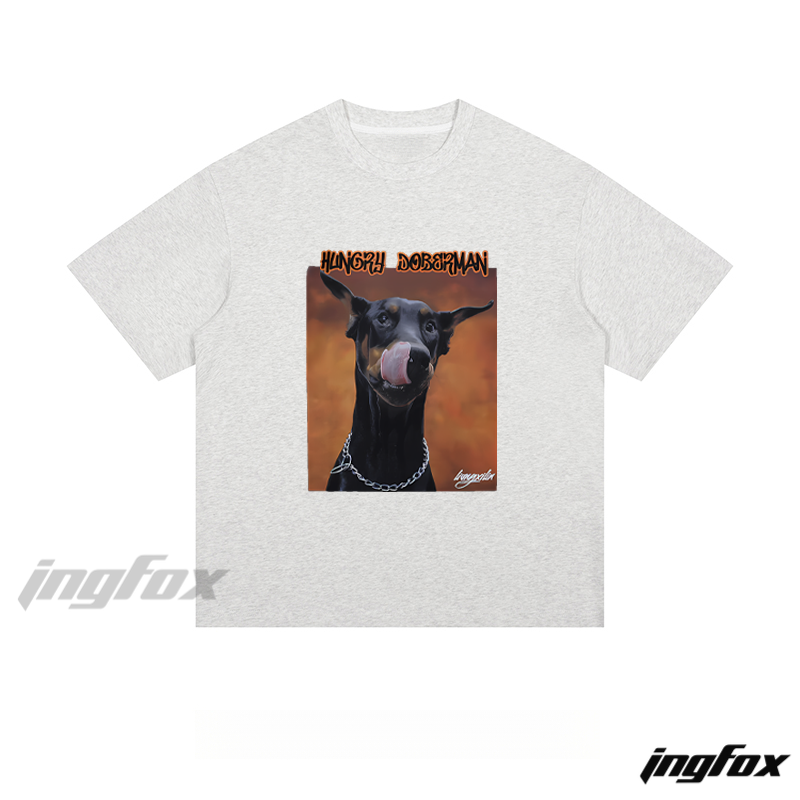 Hungry Doberman Graphic - Loose Fit Short Sleeve T - Shirt