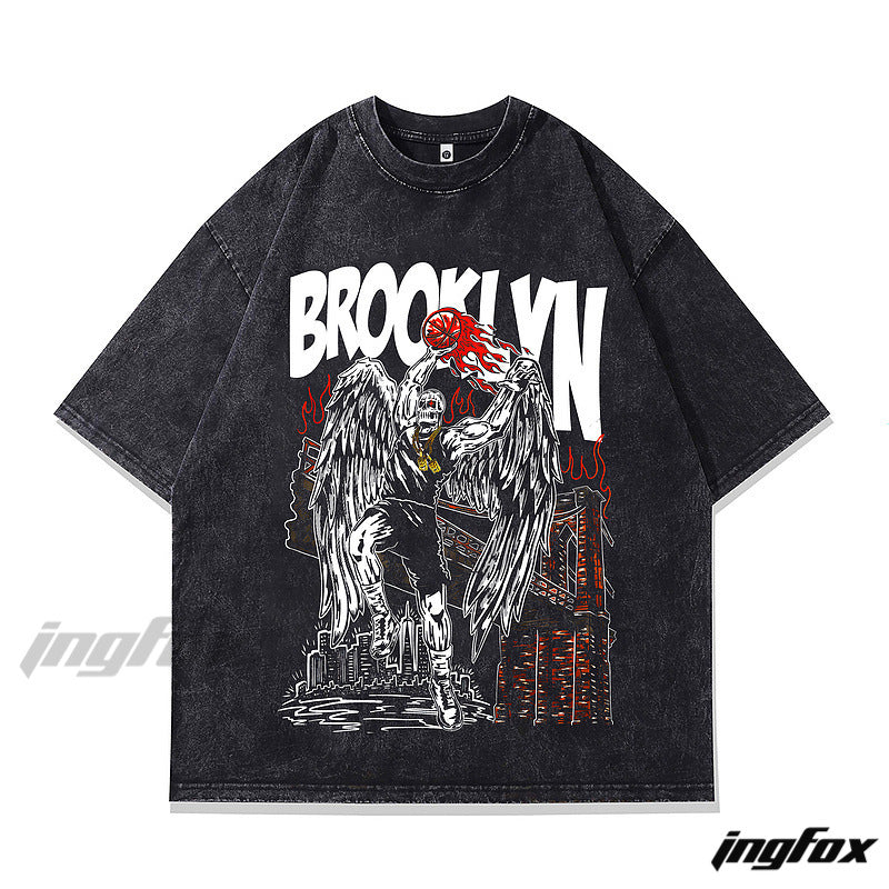 Brooklyn Winged Baller - Vintage Washed Oversized T - Shirt