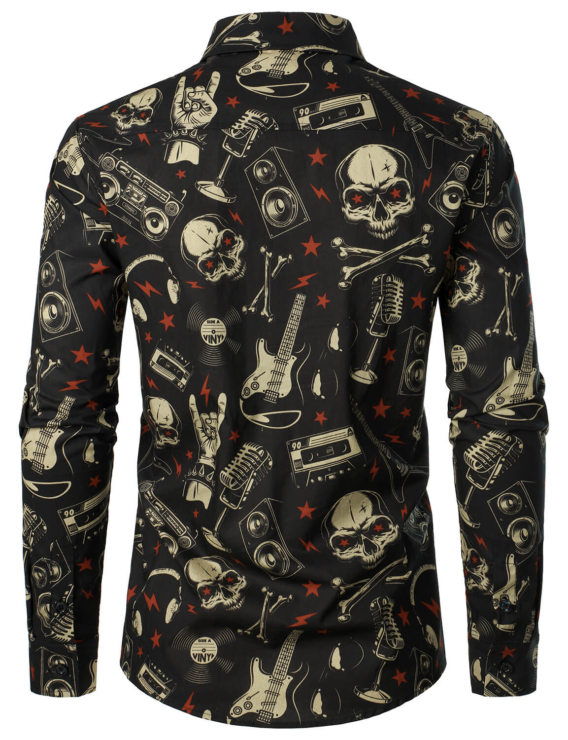Men's Skull Music Punk Rock and Roll Cool Funny Long Sleeve Shirt