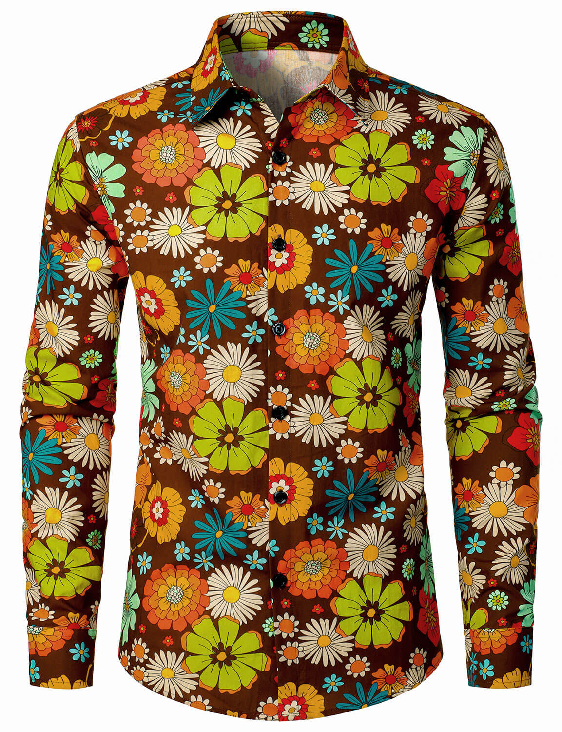 Men's 70s Vintage Floral Cotton Button Up Long Sleeve Shirt