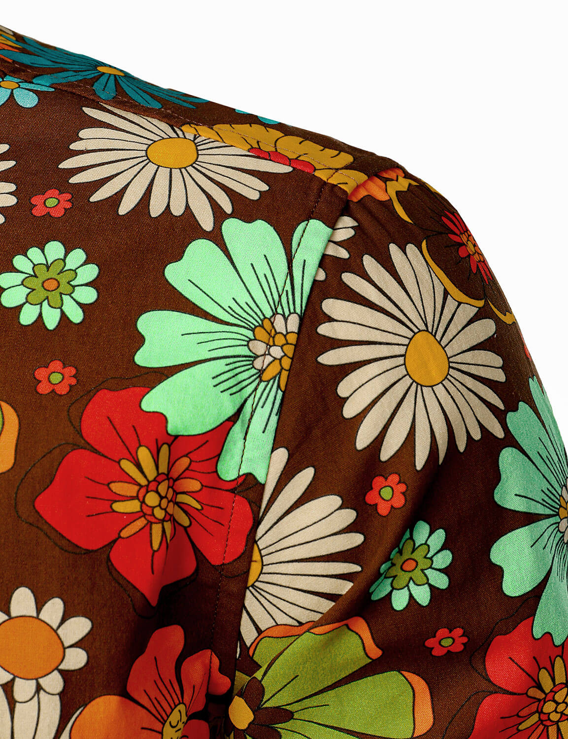 Men's 70s Vintage Floral Cotton Button Up Long Sleeve Shirt