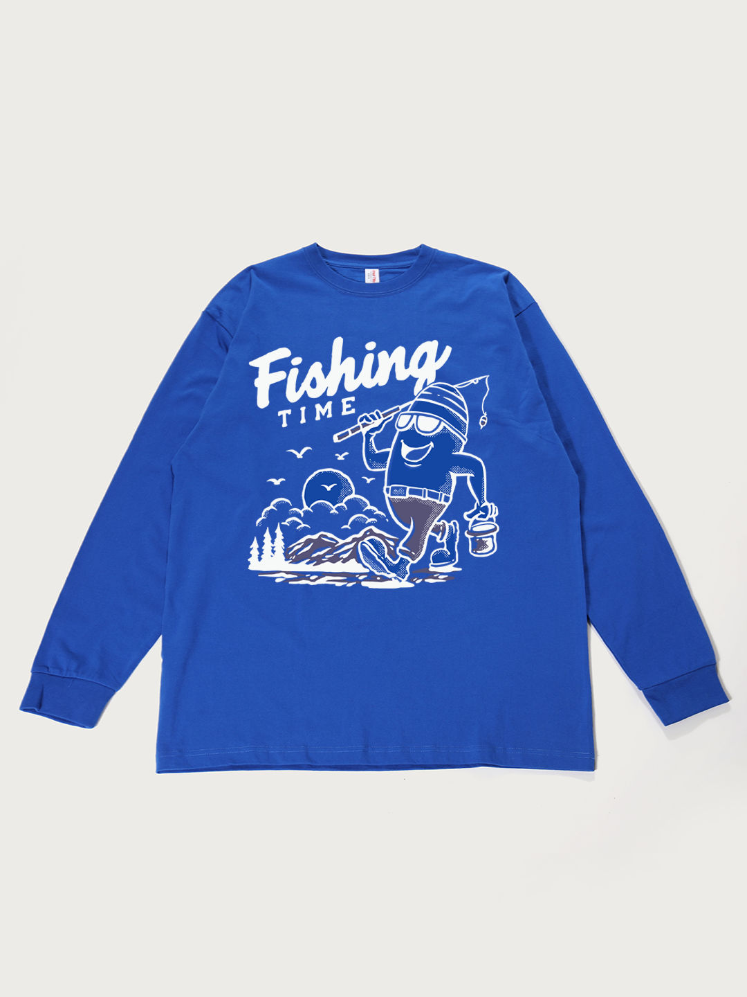 Fishing Time Cartoon - Unisex Retro Cotton Long Sleeve T-Shirt