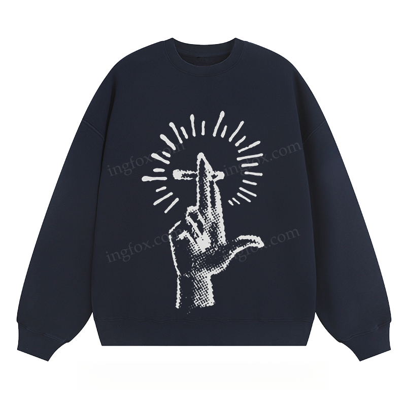 Artistic Hand & Cross Graphic - Classic Unisex Fit Crewneck Sweatshirt