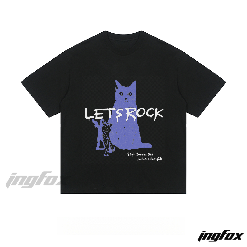 "LETSROCK" Cat & Figure - Loose Fit Short Sleeve T-Shirt