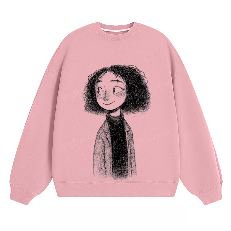 Cartoon Girl Sketch - Classic Unisex Fit Crewneck Sweatshirt
