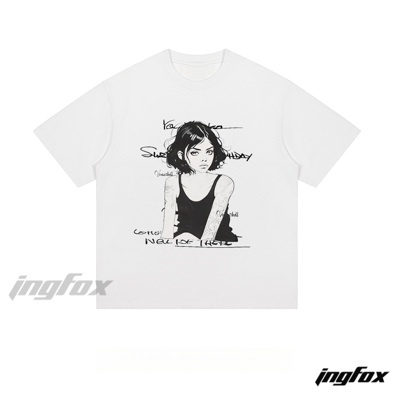 Ink - Style Girl Graphic - Loose Fit Short Sleeve T - Shirt
