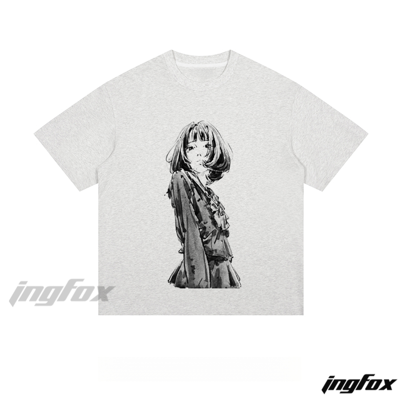 Ink - Drawn Girl Portrait - Loose Fit Short Sleeve T-Shirt
