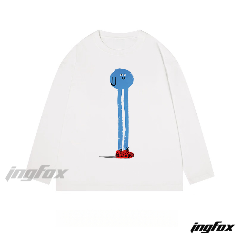 Blue Cartoon Creature - Classic Cotton Long Sleeve Tee