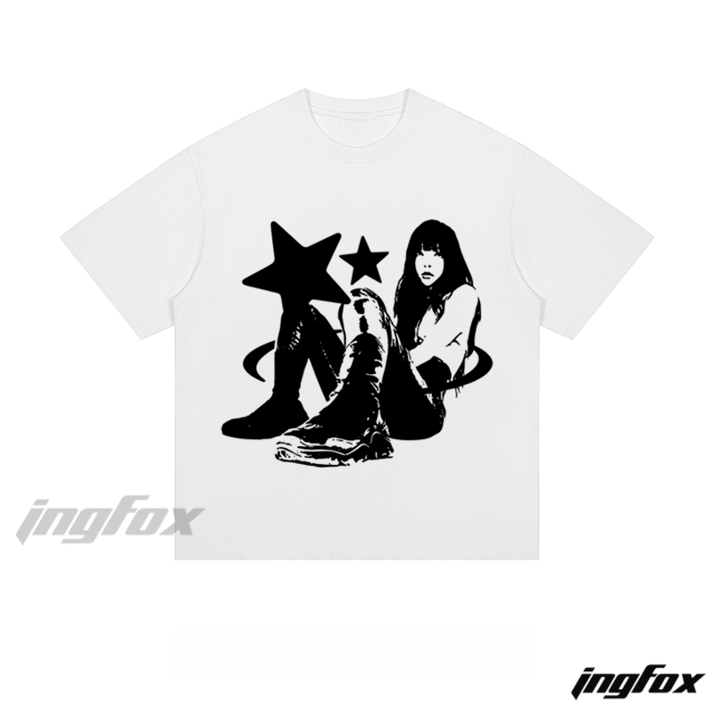 Star - themed Girl Graphic Loose Fit Short Sleeve T - Shirt