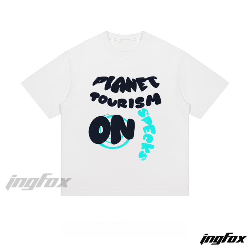 "PLANET TOURISM ON SPECKS" - Loose Fit Short Sleeve T - Shirt