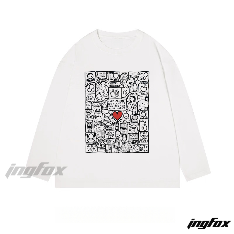 Doodle Collage Graphic - Classic Cotton Long Sleeve Tee