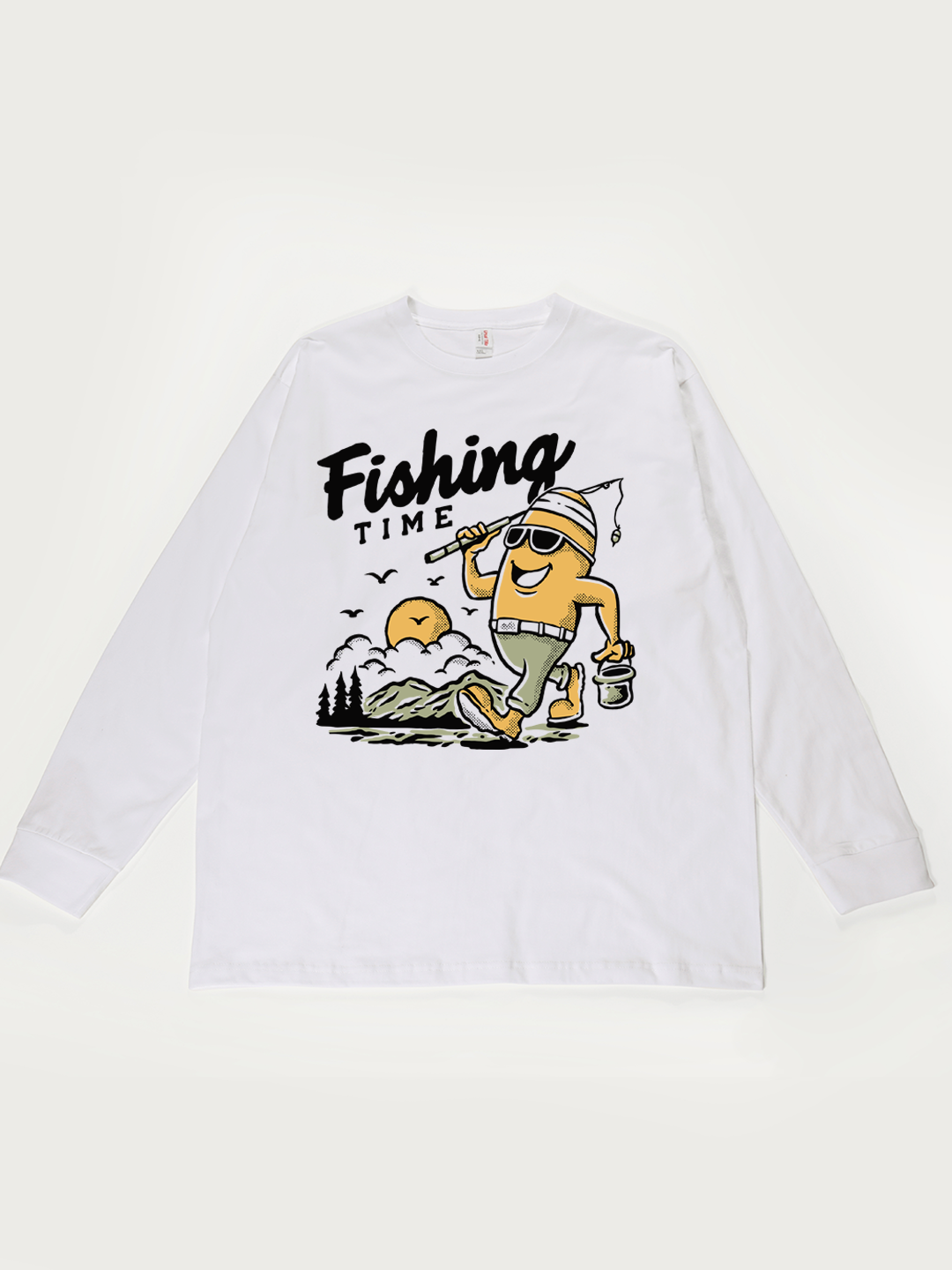 Fishing Time Cartoon - Unisex Retro Cotton Long Sleeve T-Shirt